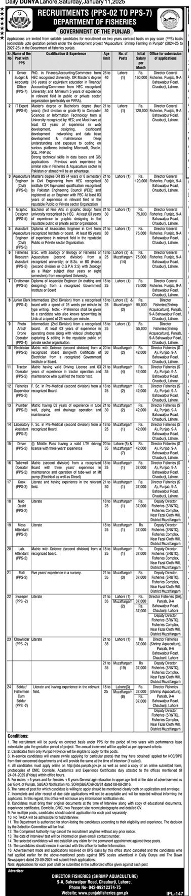 Fisheries Department Jobs 2025 Advertisement