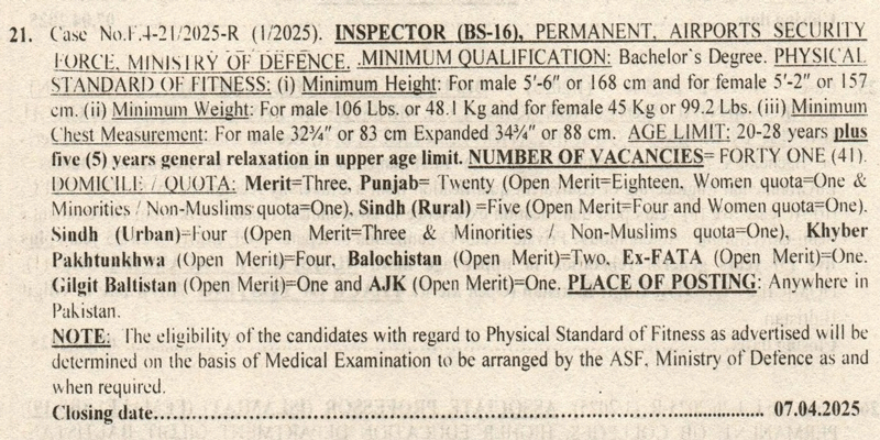 ASF Inspector Jobs 2025 Advertisement